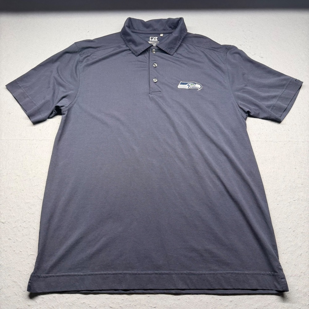 Cutter & Buck Polo Mens Large Gray Seattle Seahawks CB DryTec Short Sleeve Golf